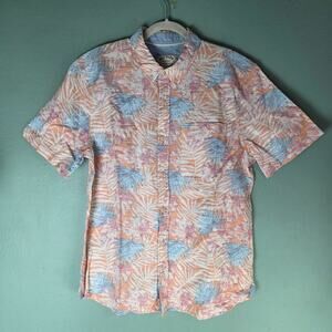 Fat Face Mens Orange Fently Palm Print Short Sleeve Button Down Shirt Large